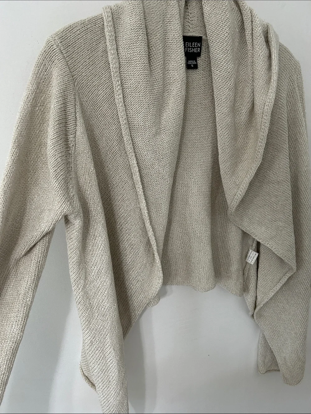 Eileen Fisher Silk Blend Draped Open-Front Knit Cardigan Asymmetrical Hem Size S